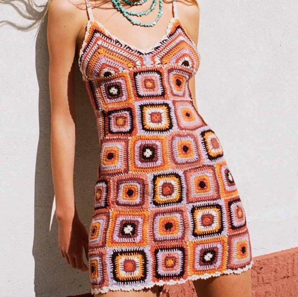 Zara Multicolor Crochet Mini Dress